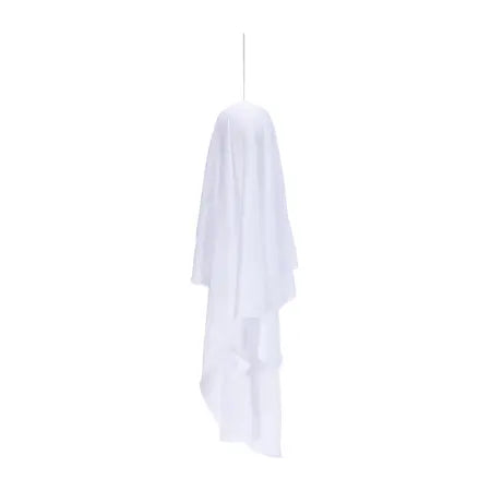 Back view of the white 2 ft hanging LED ghost showing its layered body and hanging string sold by LFG Energy Club