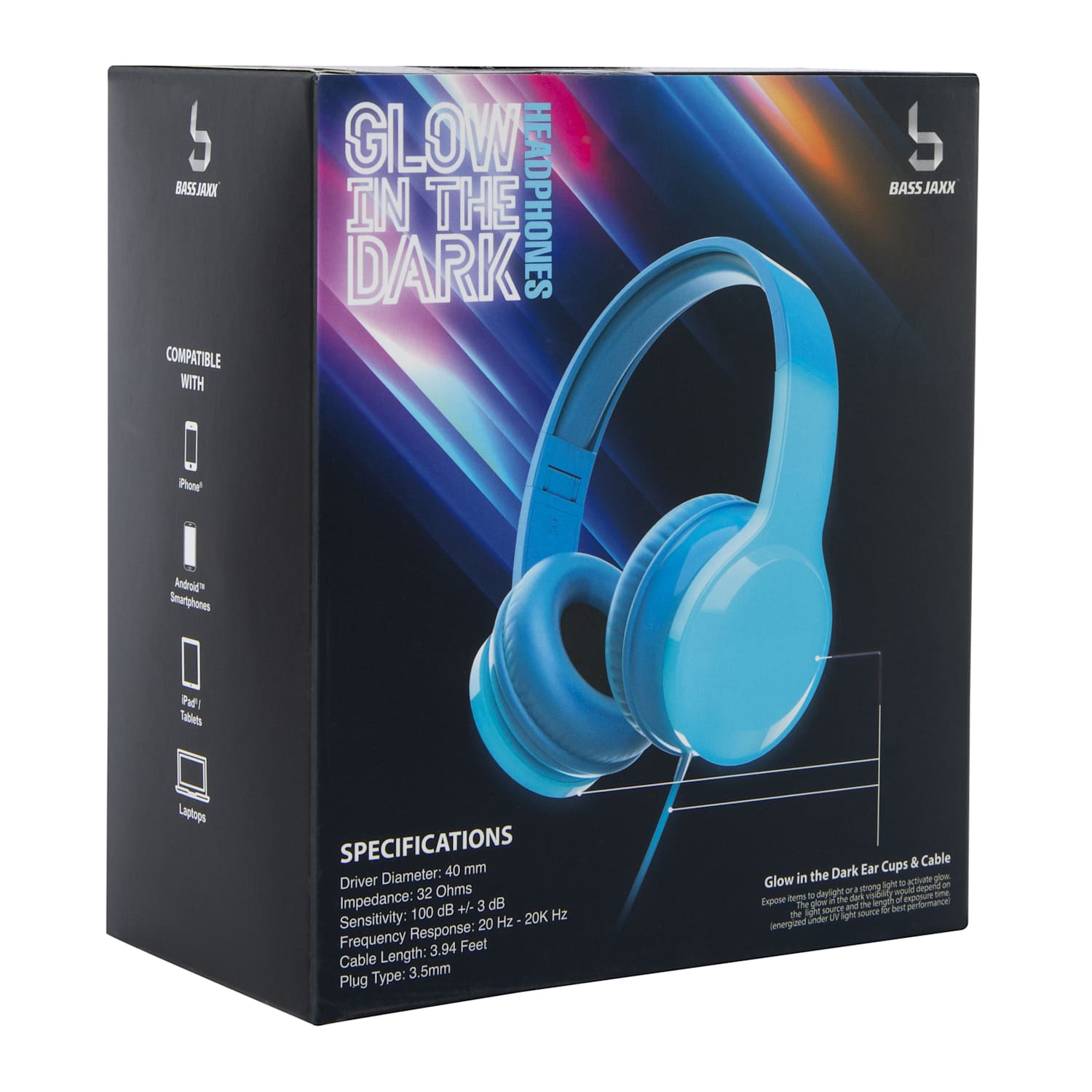 Glow in The Dark Wired Headphones - Blue