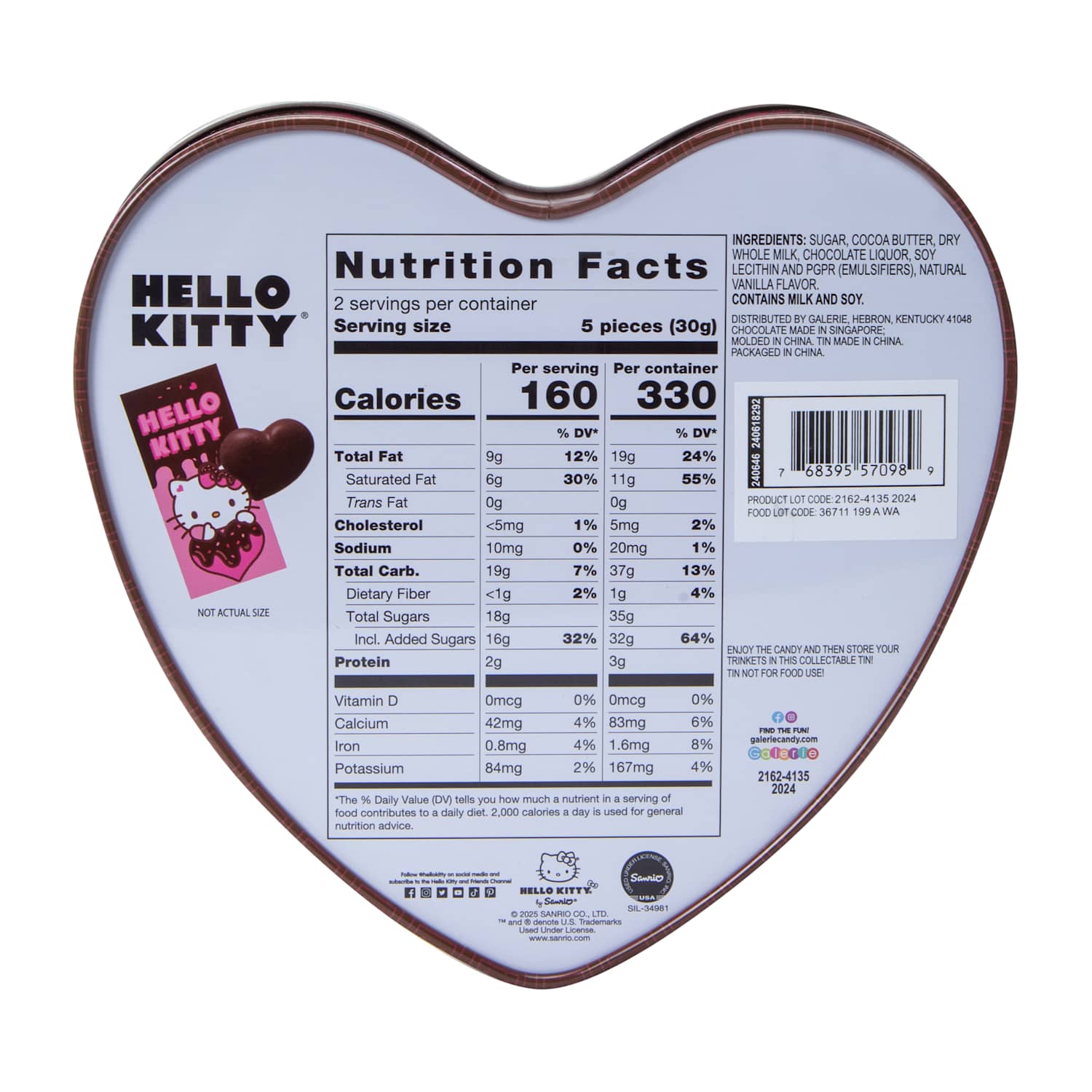 Hello Kitty Milk Chocolate Hearts Tin Box 2.12oz - You Melt My Heart