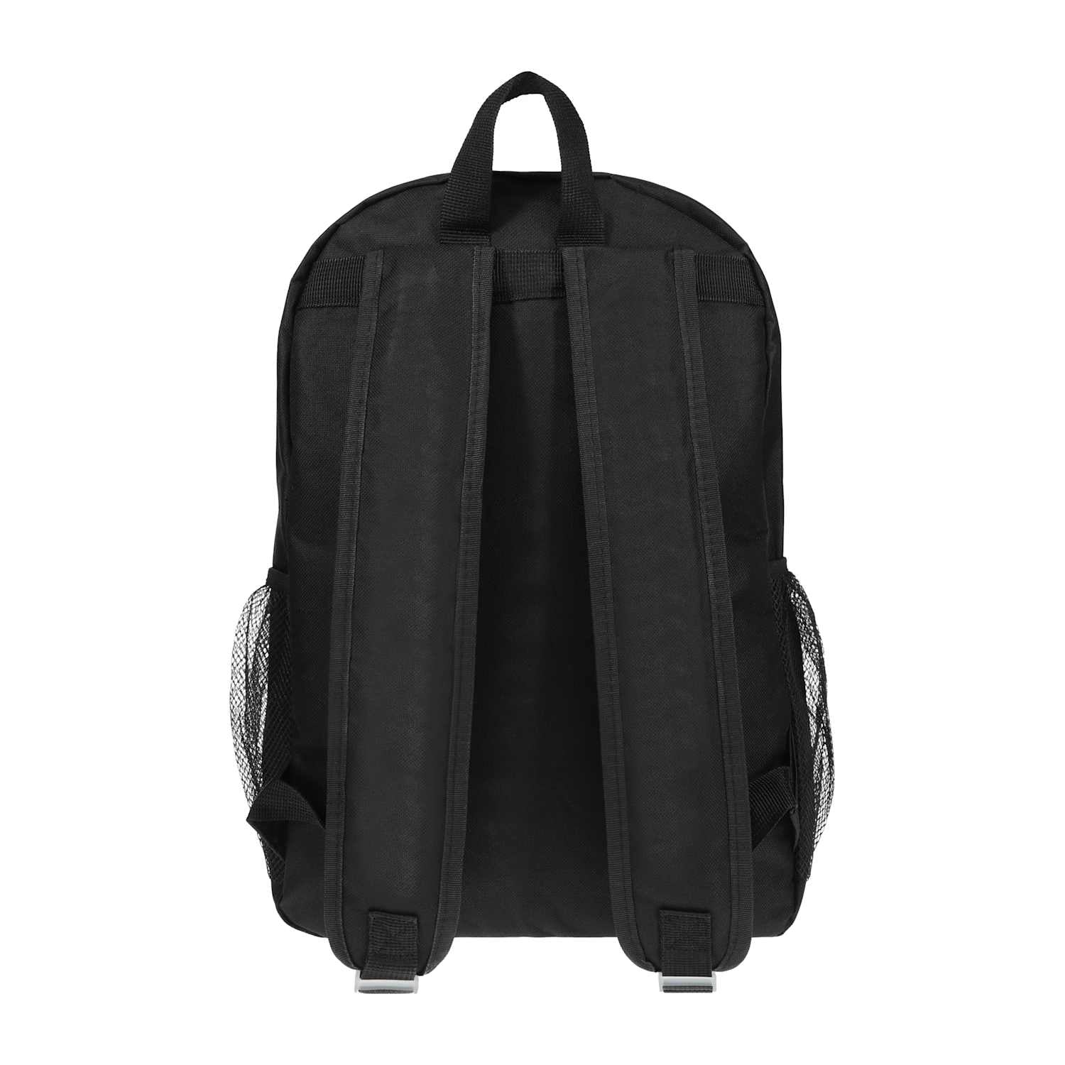 Back view of the black school backpack showing adjustable shoulder straps and a top carrying handle from LFG Energy Club.