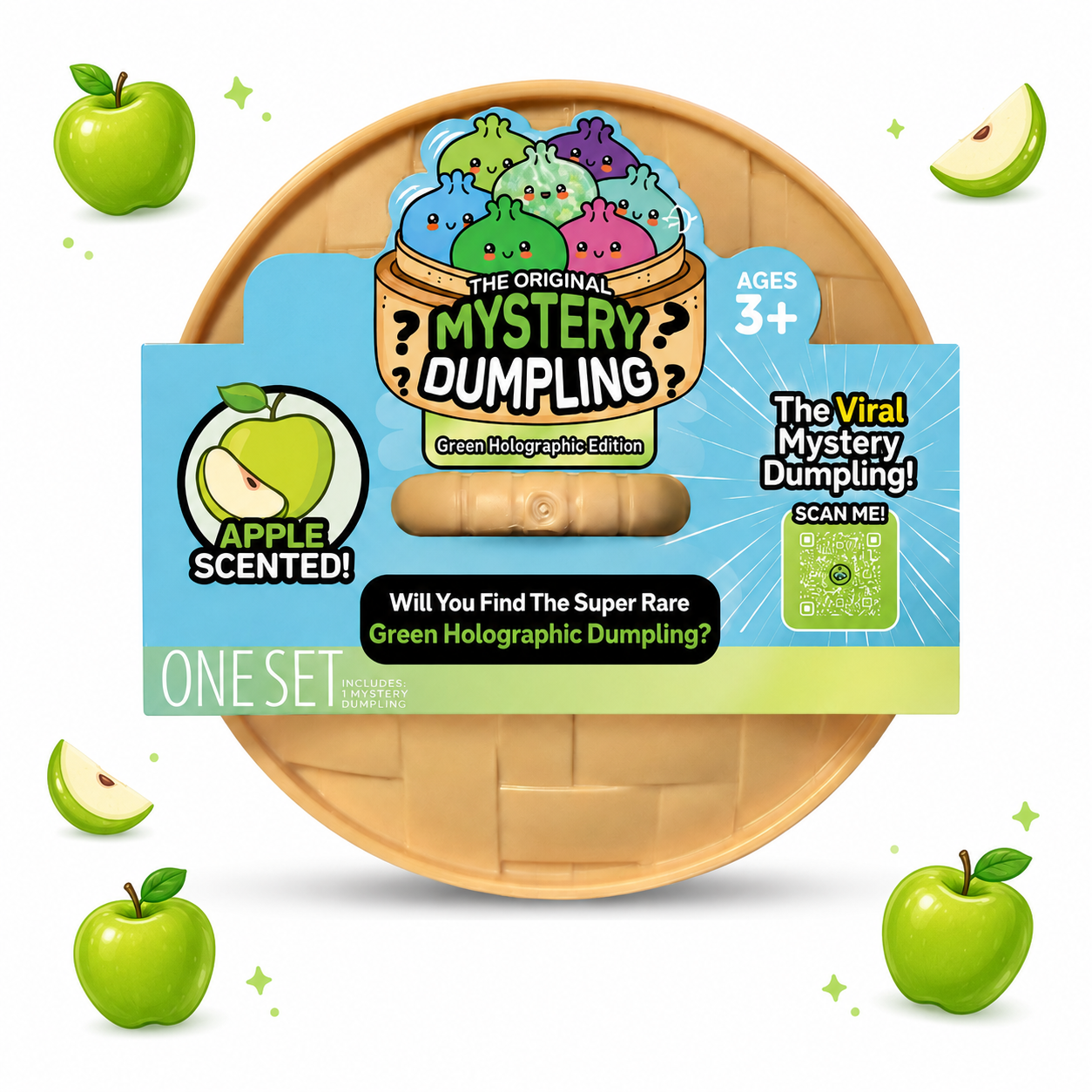 Rainbow Mystery Squishy Bun - Viral Green Apple Scented Holographic Dumpling