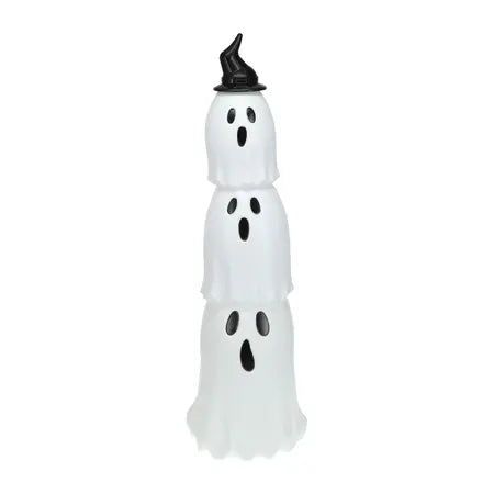 Halloween Stacking Ghosts 3-Pack featuring three white ghost decorations stacked vertically, including one ghost with a black witch hat, available at LFG Energy Club.