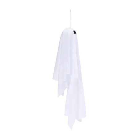Side-angle view of the white hanging LED Halloween ghost showing its flowing layered design sold by LFG Energy Club.