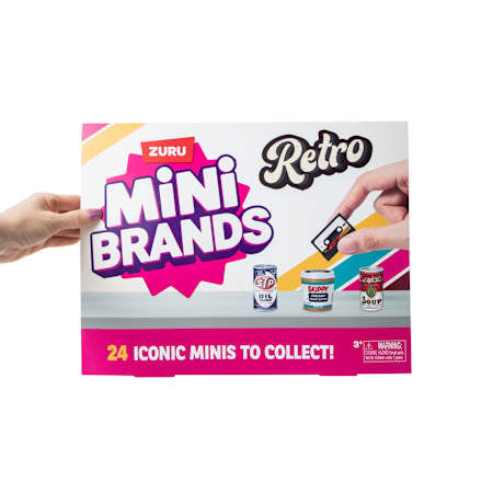 Front view of the Zuru Mini Brands Retro 24-Count Advent Calendar displayed on a white background, featuring bright retro packaging and collectible mini toys — optimized by LFG Energy Club.