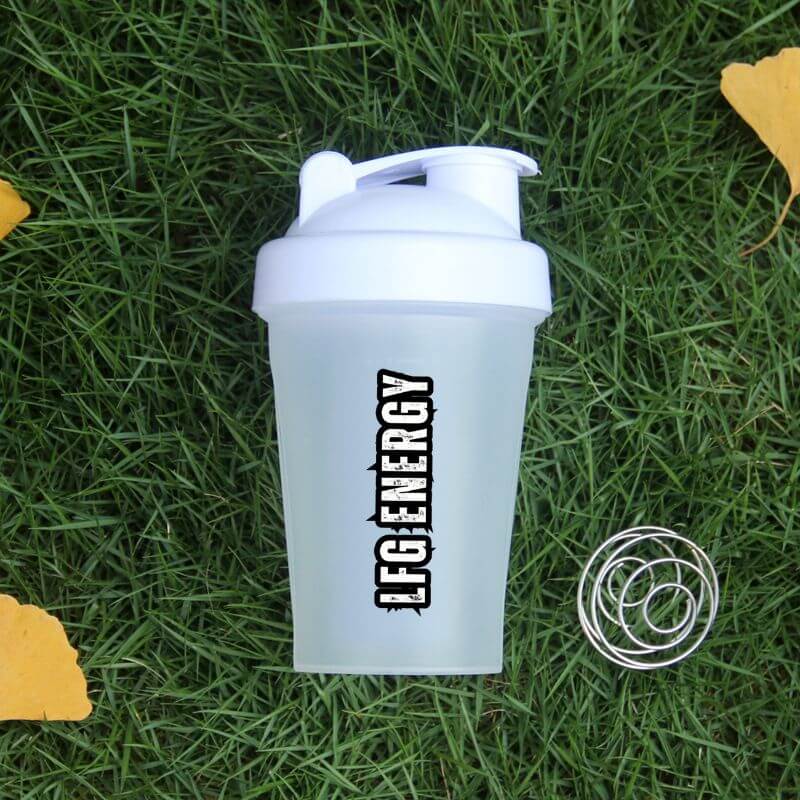 A sleek 16oz LFG Energy Shaker bottle with a leak-proof lid, designed for mixing energy drinks. Perfect for gamers and fitness enthusiasts, helping you stay fueled and hydrated. BPA-free and durable for everyday use.