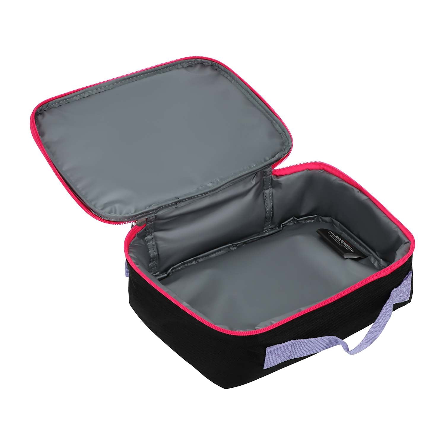 Open Netflix K-Pop Demon Hunters lunch bag showing the spacious lined interior for carrying school lunches and snacks from LFG Energy Club.