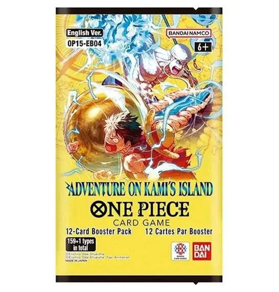One Piece Card Game OP-15 Adventure on Kami’s Island English booster pack featuring Monkey D. Luffy and Enel at LFG Energy Club at LFG Energy Club