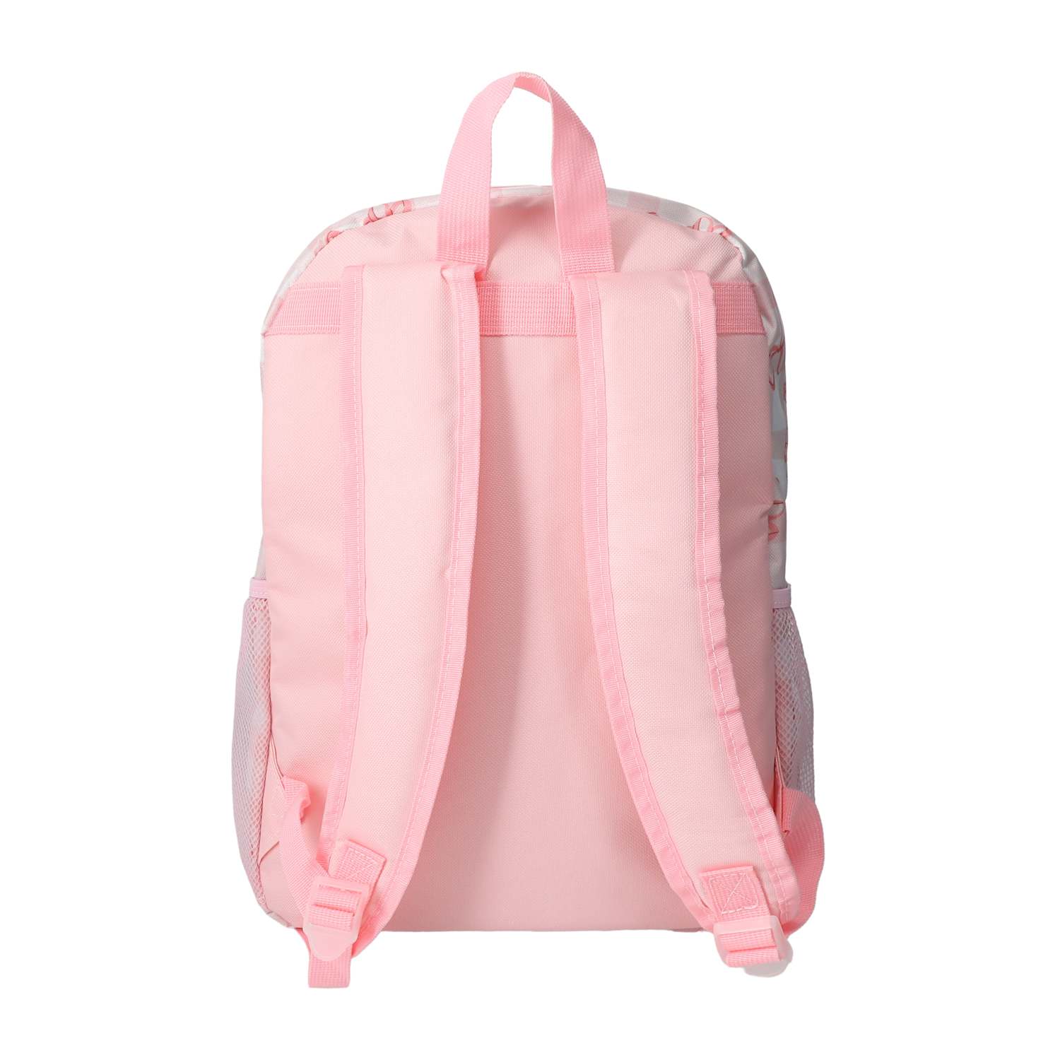 Back view of the pastel pink school backpack showing adjustable shoulder straps and a convenient top handle from LFG Energy Club.