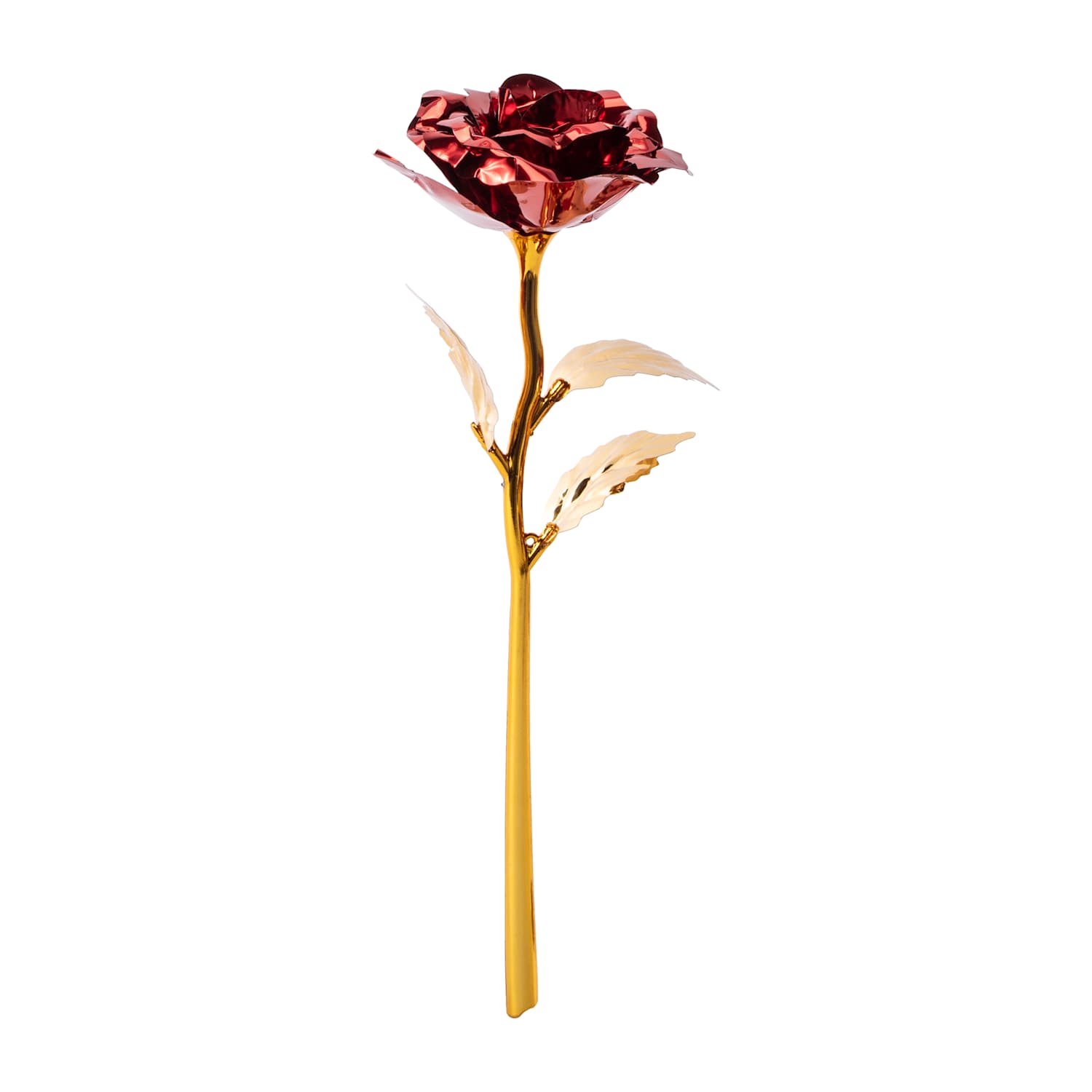 Romantic red faux rose with metallic petals and gold stem, an eternal rose gift for Valentine’s Day, anniversaries, proposals, and romantic decor by LFG Energy Club