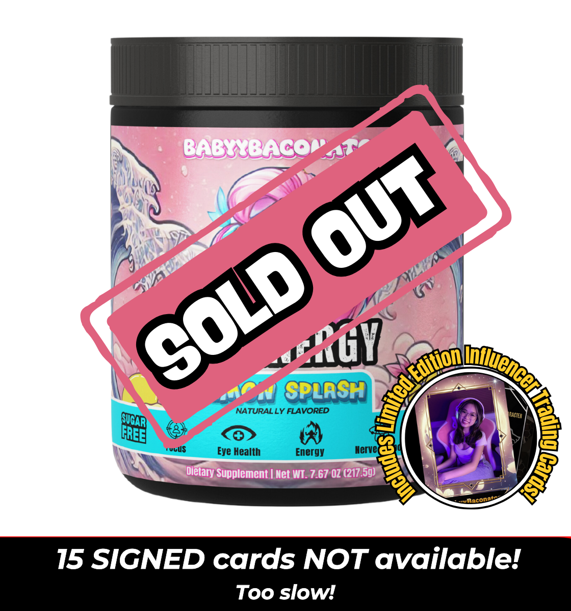 LFG Energy Lemon Splash Energy Formula by BABYYBACONATOR - 40 servings of sugar-free, naturally flavored energy mix with focus, eye health, energy, and nerve support. Perfect for gamers and active lifestyles.