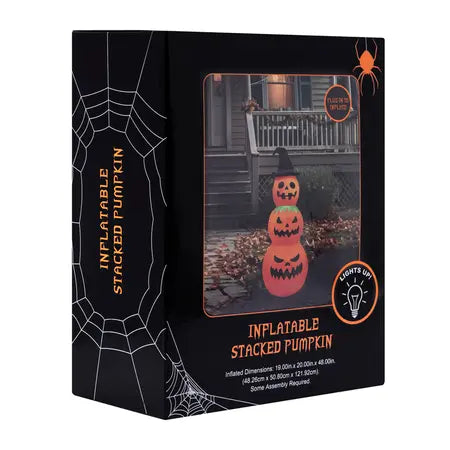 Product packaging for the 48-inch light up Inflatable Stacked Pumpkin Halloween decoration, available at LFG Energy Club