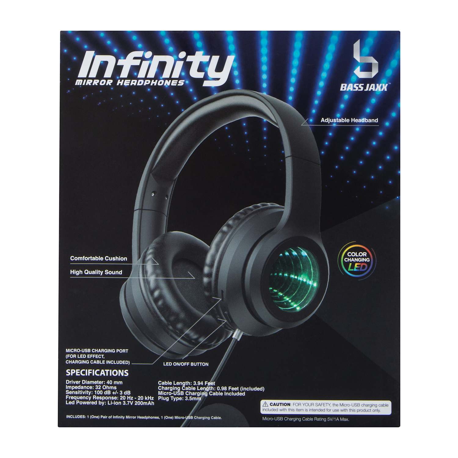 Infinity LED Wired Mirror Headphones - Black
