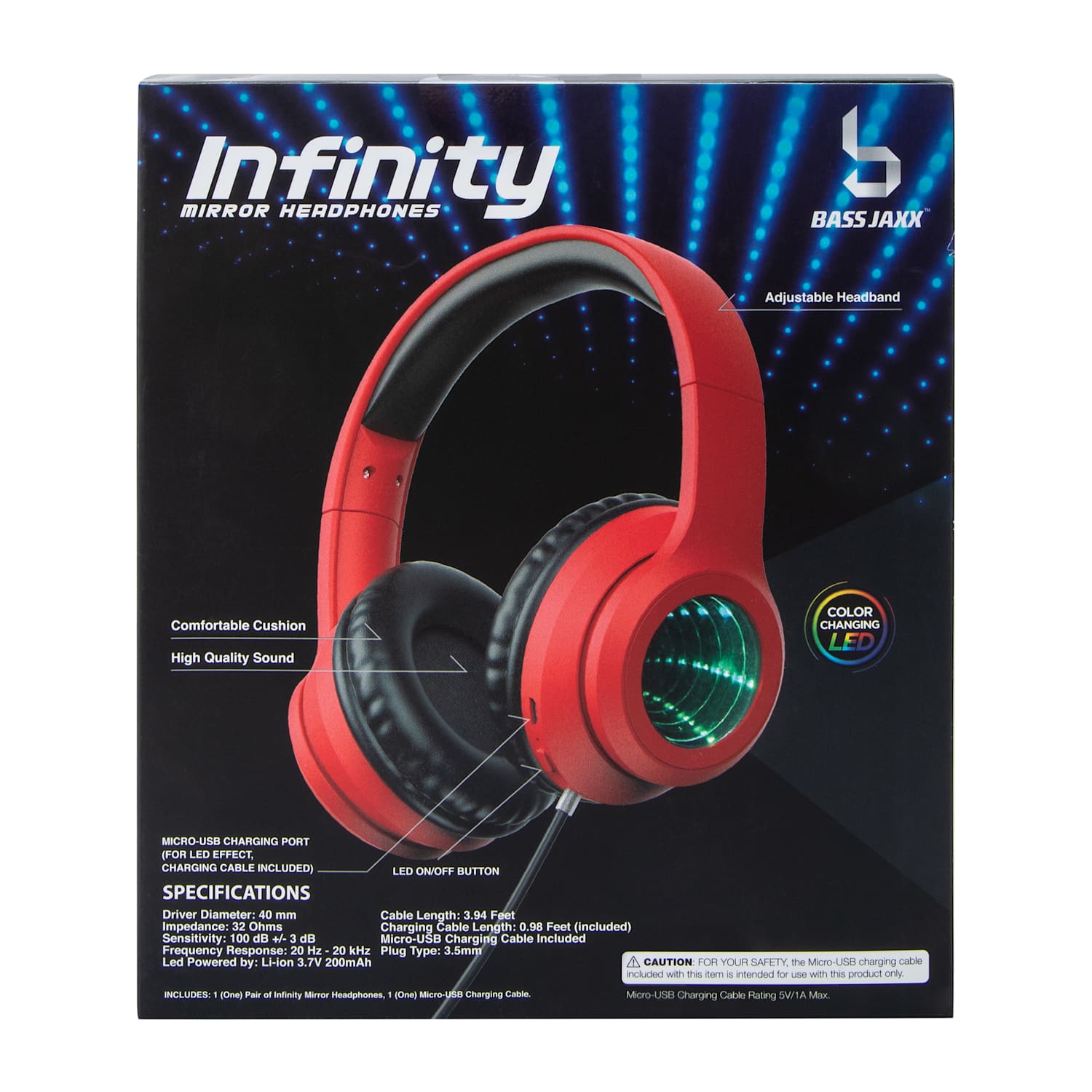 Infinity LED Wired Mirror Headphones - Red