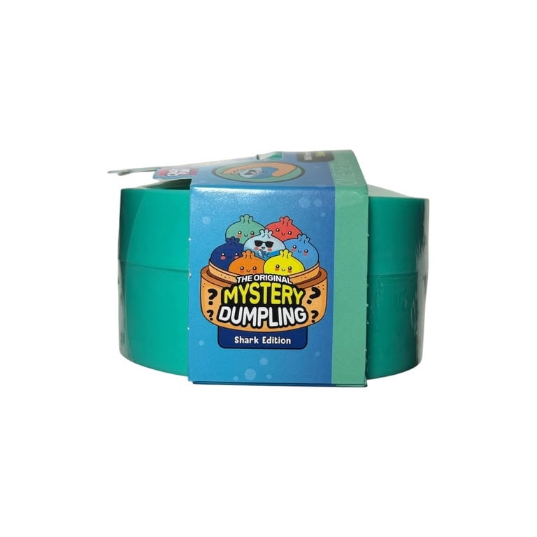 Crazy Fun Shark Edition Mystery Dumpling collectible squishy toy with blue ocean-themed packaging, surprise character, and ages 3+ label. Sold by  LFG Energy Club