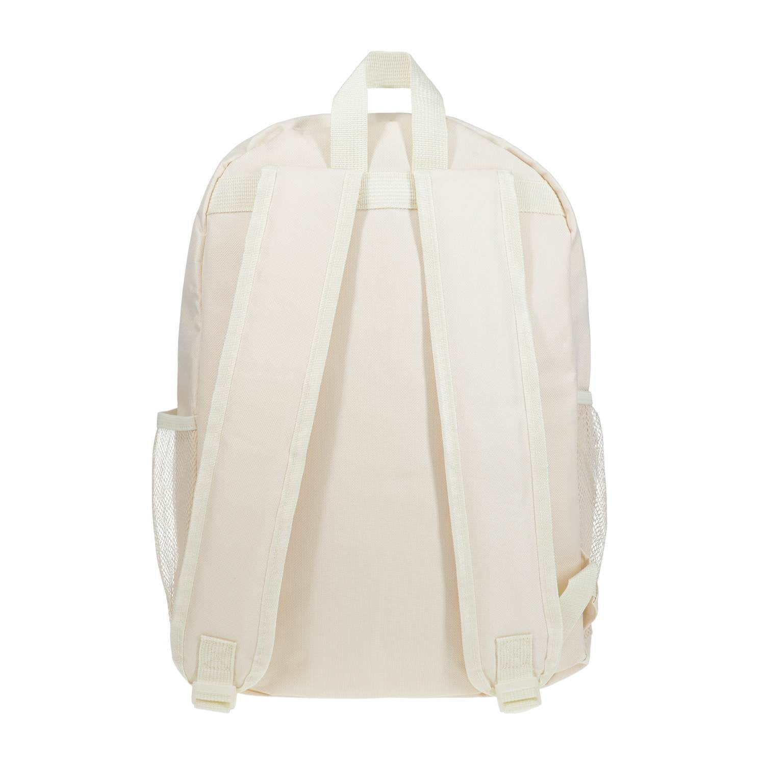 Back view of the cream everyday backpack with adjustable shoulder straps and a convenient top handle from LFG Energy Club.