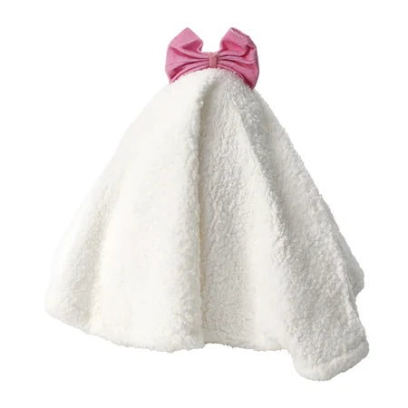 Back view of the white Halloween ghost pillow showing its ghost shape and pink bow sold by LFG Energy Club.