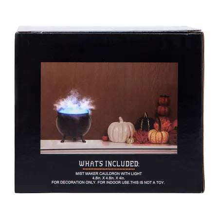 Product details for the light up Halloween mist cauldron and mist maker, available at LFG Energy Club.