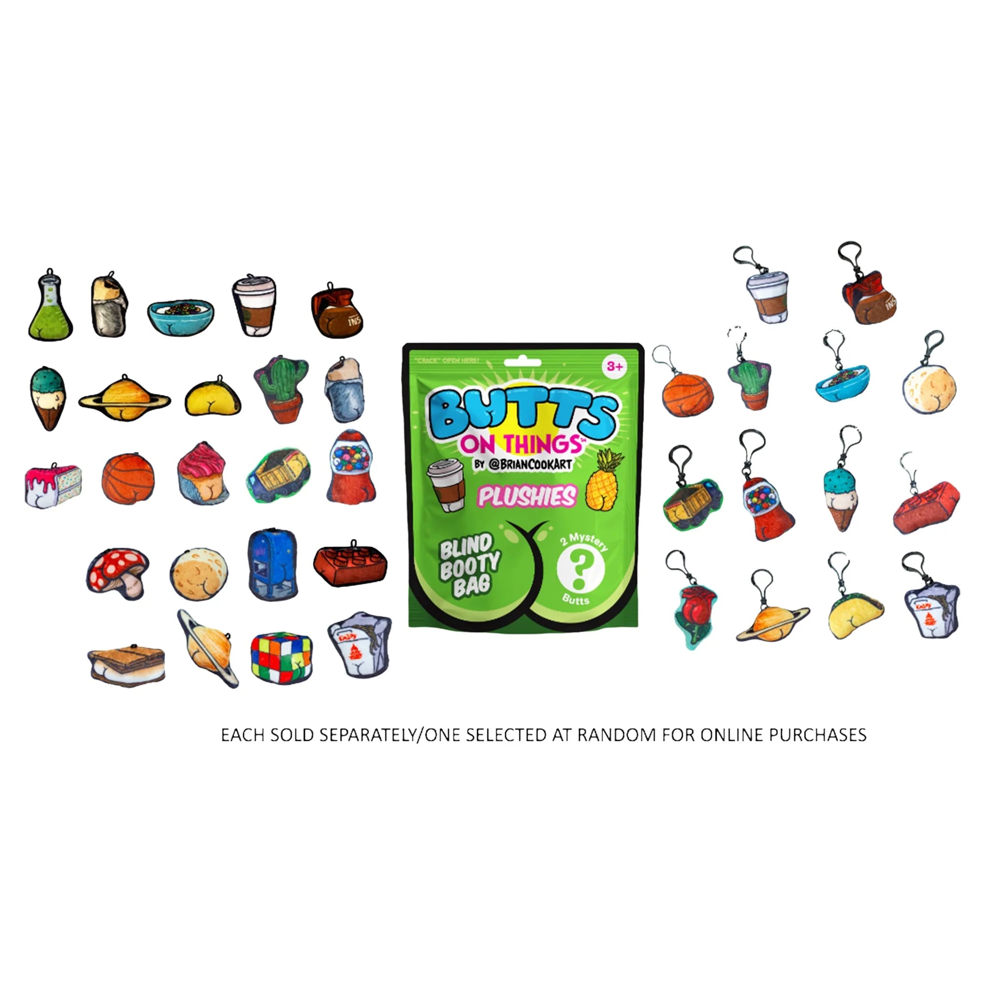 Butts On Things By Brian Cook Art Blind Booty Bag 2 Mystery Clip-On Plushies