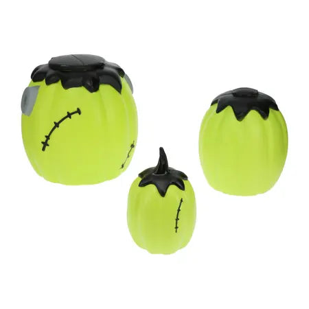 LFG Energy Club Frankenstein Pumpkin 3-Pack shown as three separate green pumpkin pieces with black Frankenstein-inspired details.