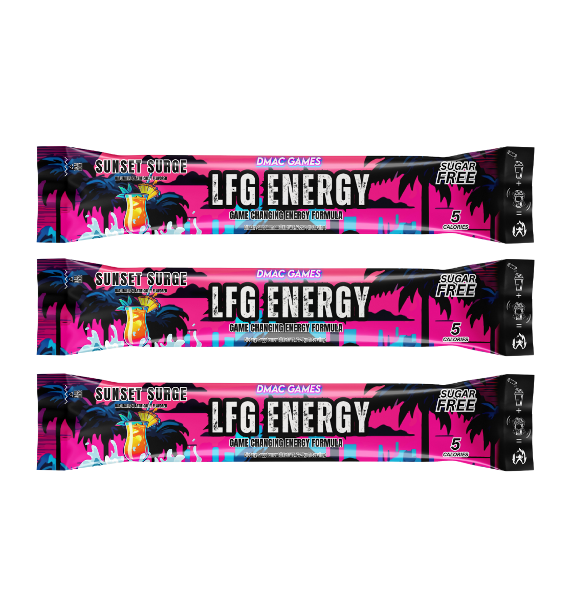 LFG Energy DMAC Games Sunset Surge Single-Serving Stick Pack – Sugar-Free, 5 Calories, Game-Changing Energy Formula for Gamers and Athletes – Focus, Eye Health, Nerve Support – Convenient On-the-Go Energy Boost
