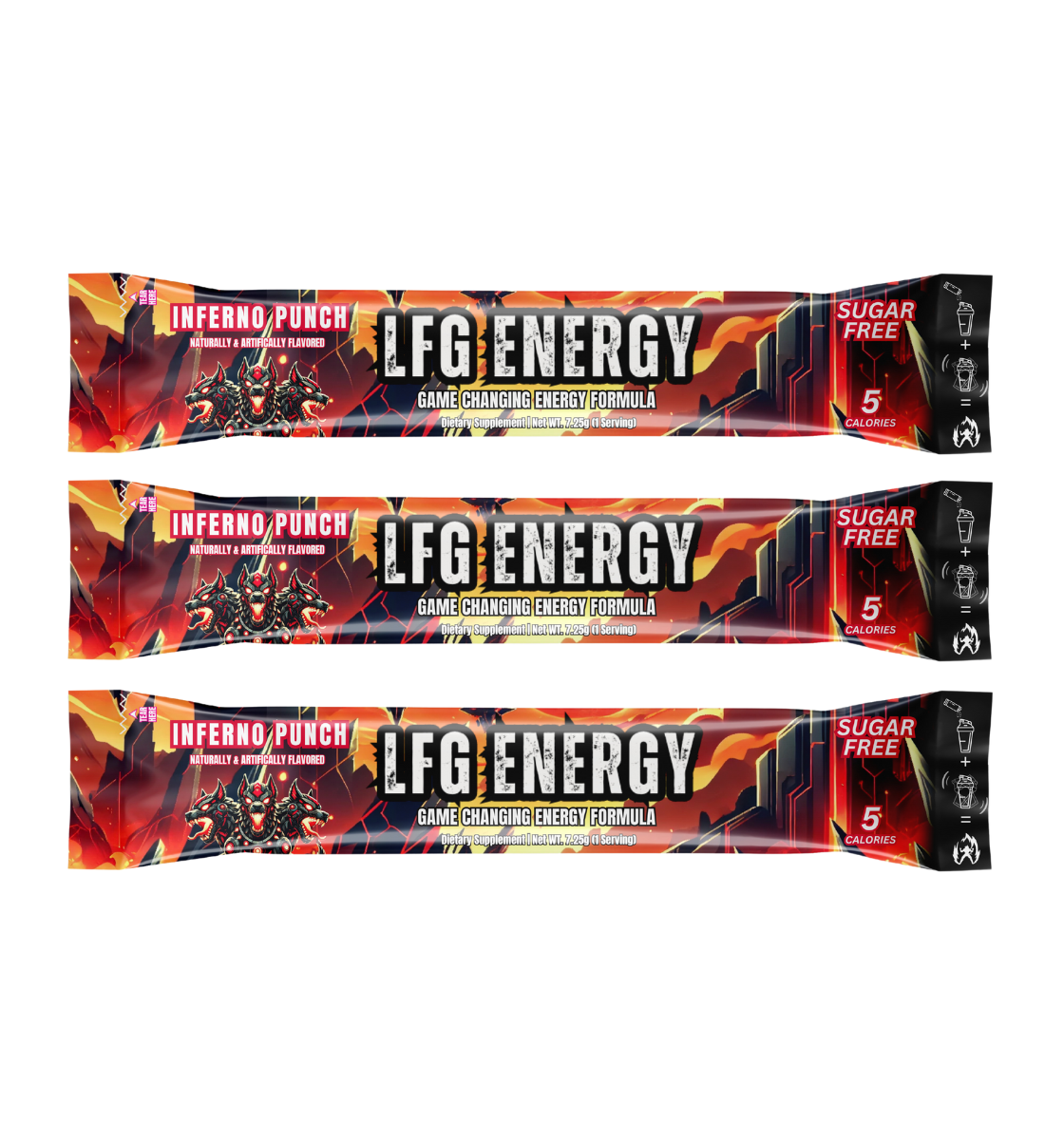LFG Energy Inferno Punch Single-Serving Stick Pack – Sugar-Free, 5 Calories, Game-Changing Energy Formula for Gamers and Athletes – Focus, Eye Health, and Nerve Support – Convenient On-the-Go Energy Boost
