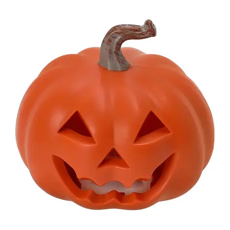 Orange mini LED Halloween pumpkin with a jack-o’-lantern face, available at LFG Energy Club.