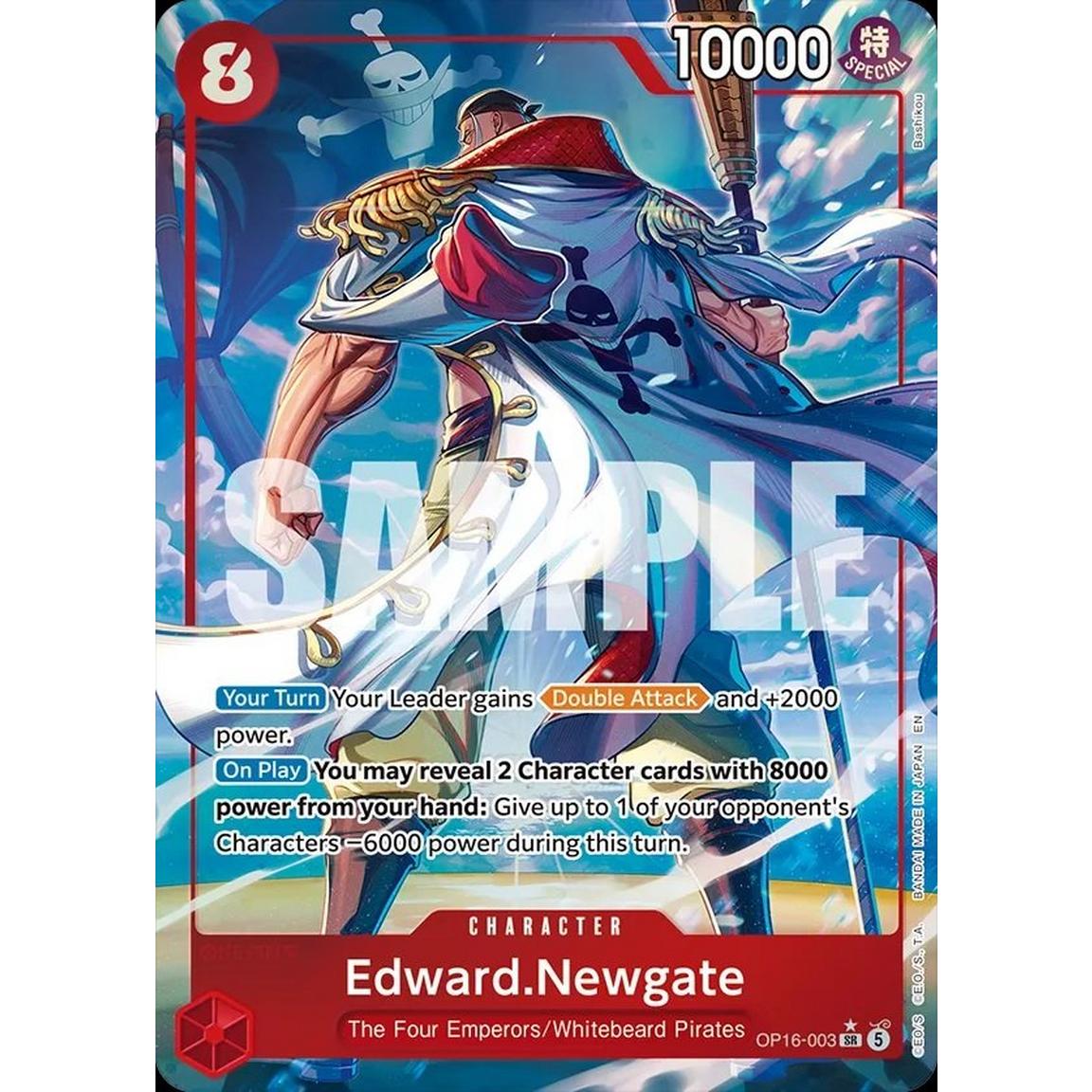 A trading card featuring Edward.Newgate from The Four Emperors/Whitebeard Pirates, with a large translucent SAMPLE watermark across the center. Buy at LFG Energy Club