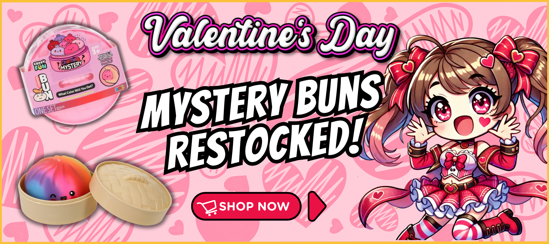 Valentine’s Day Charming Mystery Squishy Buns blind box collectibles restocked at LFG Energy Club, a gaming and fitness energy drink brand featuring viral collectibles and limited drops